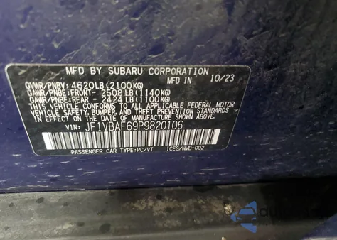 2023 Subaru Wrx Premium из США, поврежденный, VIN JF1VBAF69P9820106